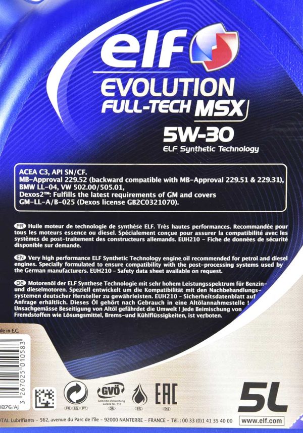 ELF EVOLUTION FULL-TECH MSX 5W30 5L